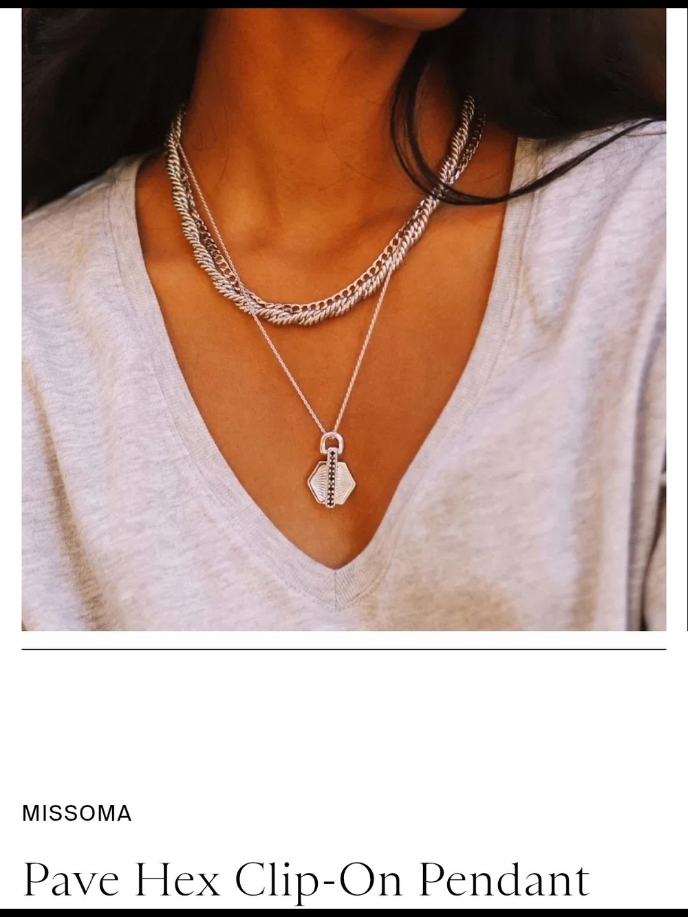 MISSOMA Silver Hex Clip-On Pendant Necklace — Layered Silver Look